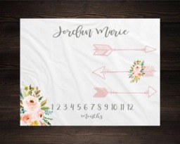 Personalized Milestone Blanket Month Growth Tracker Minky Fleece Custom Girl Baby Shower Gift Watercolor Floral Newborn - thumbnail 1