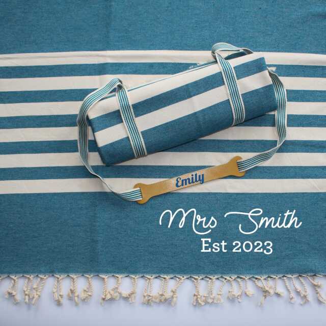 Personalised Cotton Towel & Carrier Strap, Wedding Gift Set, 2nd Anniversary, Birthday Personalised, Mum - image 1