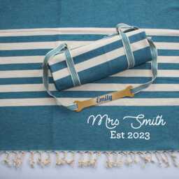 Personalised Cotton Towel & Carrier Strap, Wedding Gift Set, 2nd Anniversary, Birthday Personalised, Mum - thumbnail 1