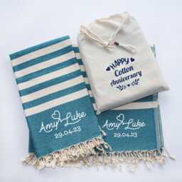 Personalised Cotton Towel & Carrier Strap, Wedding Gift Set, 2nd Anniversary, Birthday Personalised, Mum - thumbnail 2