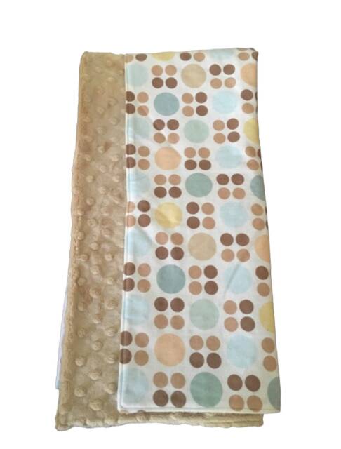 Brown Blue Dots Minky Stroller Blanket Soft Cotton Flannel Newborn Baby Gift - image 1