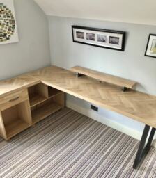 Oak Parquet Home Office L Shape Storage Desk - Corner Bespoke Sizing Customisable Left Or Right Hand Style - thumbnail 1
