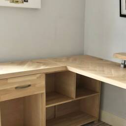 Oak Parquet Home Office L Shape Storage Desk - Corner Bespoke Sizing Customisable Left Or Right Hand Style - thumbnail 2
