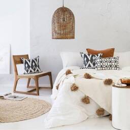 Handmade Tasseled Throw - Pom Blanket Moroccan Organic Bedroom New Home Gift - thumbnail 1