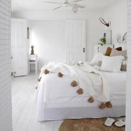 Handmade Tasseled Throw - Pom Blanket Moroccan Organic Bedroom New Home Gift - thumbnail 2