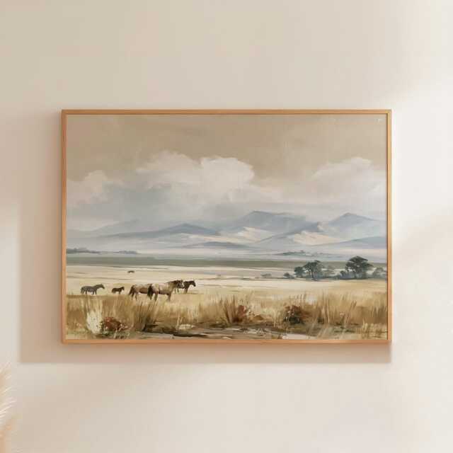 Horse Pasture Poster, Mountain Landscape Print, Country Wall Art, Paper - image 1