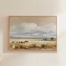 Horse Pasture Poster, Mountain Landscape Print, Country Wall Art, Paper - thumbnail 1