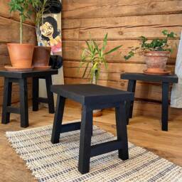 Charcuterie Black Oak Stool Yakisugi Burned Wood Step Stool - thumbnail 3