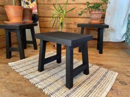 Charcuterie Black Oak Stool Yakisugi Burned Wood Step Stool - thumbnail 1
