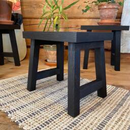 Charcuterie Black Oak Stool Yakisugi Burned Wood Step Stool - thumbnail 2