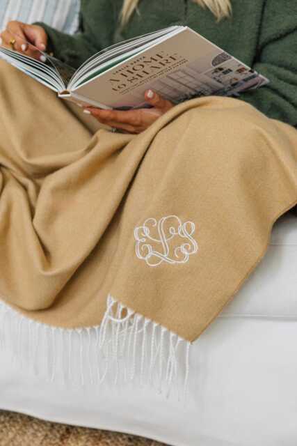 Monogrammed Woven Blanket // Personalized Throw Blanket, Women, Embroidered Plush Gift For Home - image 1