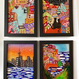 stained Glass Painting, Unique Home Decor, Wall Decoration, Handmade, Urban Art, Cats, Small Christmas Gift Idea, Custom Decor - thumbnail 2