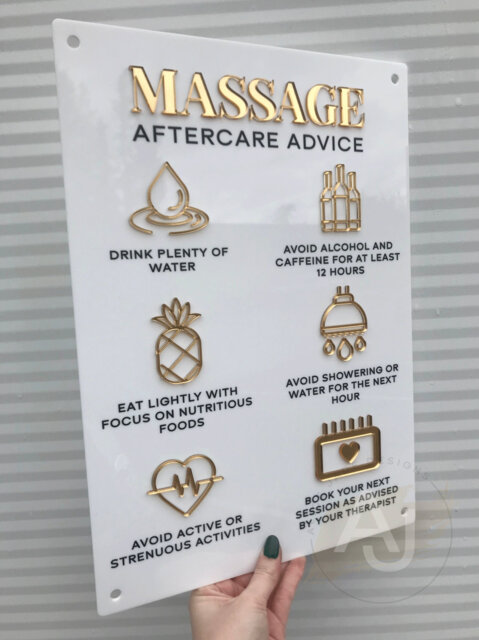 Massage Aftercare Acrylic A3 Sign - Spa Salon Decor - image 1