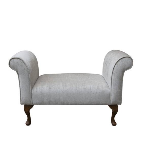 Ice Silver Small Window Seat - Traditional Chenille Bed End Bench Handmade in Britain - image 1