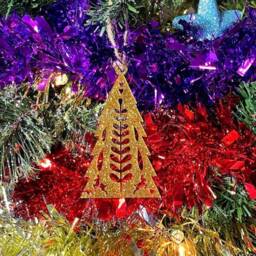 Folk Christmas Tree Decoration - Wooden Xmas Ornament in Oak, Walnut Cherry Wood Or Silver Gold Red Green Glitter - thumbnail 4