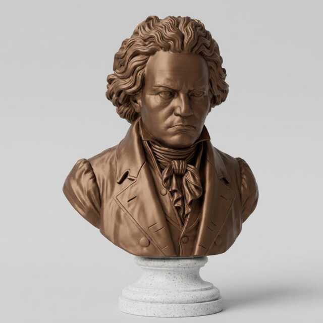 Ludwig Van Beethoven Bust - Bronze Effect Sculpture On White Stone Base - image 1