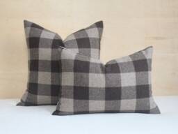 Brown & Taupe Plaid Wool Pillow Cover, Buffalo Check Cover - Made To Order - thumbnail 1