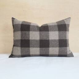 Brown & Taupe Plaid Wool Pillow Cover, Buffalo Check Cover - Made To Order - thumbnail 3