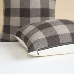 Brown & Taupe Plaid Wool Pillow Cover, Buffalo Check Cover - Made To Order - thumbnail 2