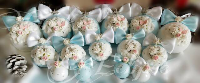 Blue Christmas Bauble Set Satin, Pearls, Rhinestones - 15 Piece Handmade - image 1