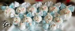Blue Christmas Bauble Set Satin, Pearls, Rhinestones - 15 Piece Handmade - thumbnail 1