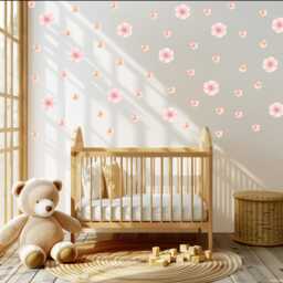 Pink Floral Wall Stickers, Boho Nursery Decals, Peel & Stick Flowers, Girls Bedroom Decor, Soft Decor - thumbnail 3