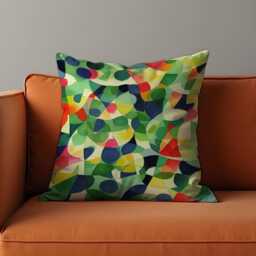 Colorful Abstract Geometric Cushion Cover, Modern Art Inspired Throw Pillow Case, Bold Circles & Shapes Home Sofa Decor - thumbnail 1