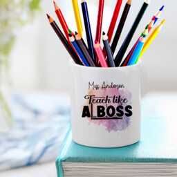 Personalised Teacher Like A Boss Design Pencil Storage Ceramic Pot - thumbnail 1