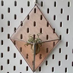 stained Glass Air Plant Holder, Tillandsia Wall Planter, 3D Peachy Pink Hanging Living Room Ideas, Lover Gifts - thumbnail 1