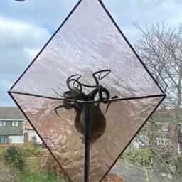 stained Glass Air Plant Holder, Tillandsia Wall Planter, 3D Peachy Pink Hanging Living Room Ideas, Lover Gifts - thumbnail 2
