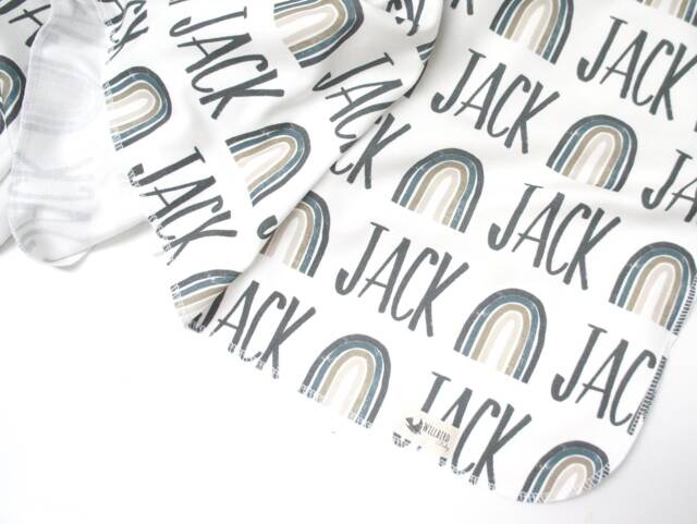 Blanket - Personalized Neutral Rainbow Organic Cotton Name , Made To Order, Any Name Available, Rainbow Baby, Nursery, Swaddle - image 1