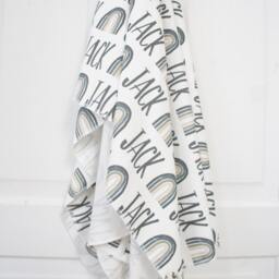 Blanket - Personalized Neutral Rainbow Organic Cotton Name , Made To Order, Any Name Available, Rainbow Baby, Nursery, Swaddle - thumbnail 2