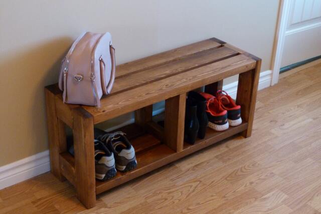 Rustic Shoe Bench, Storage, Organizer, Cabinet, Entryway Rack Wood - image 1