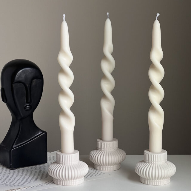 Ribbed Jesmonite Candlestick Holder Minimalist Table Decor - image 1