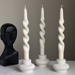 Ribbed Jesmonite Candlestick Holder Minimalist Table Decor