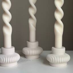 Ribbed Jesmonite Candlestick Holder Minimalist Table Decor - thumbnail 3