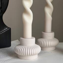 Ribbed Jesmonite Candlestick Holder Minimalist Table Decor - thumbnail 2