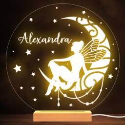Girls Fairy Sitting On The Moon Stars Name Personalised Gift Lamp Night Light - thumbnail 1