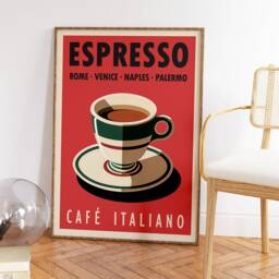 Espresso Coffee Print, Italian Illustration Poster, Kitchen Decor, Retro Vintage Food & Drink Wall Art - thumbnail 3