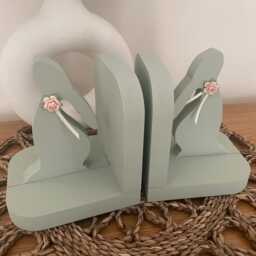 Wooden Stargazing Bunny, Hares, Rabbits Bookends. Nursery Or Children's Bedroom Decor - thumbnail 3