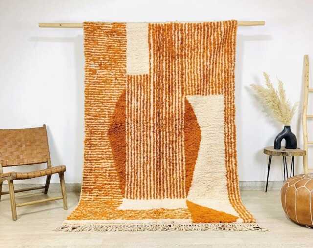 Orange White Abstract Berber Shag Rug - High Pile Floor Carpet Living Room Area Rugs Tufted Handmade Wool - image 1