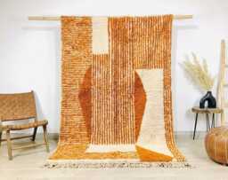 Orange White Abstract Berber Shag Rug - High Pile Floor Carpet Living Room Area Rugs Tufted Handmade Wool - thumbnail 1