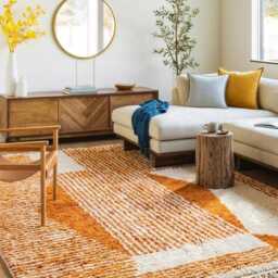 Orange White Abstract Berber Shag Rug - High Pile Floor Carpet Living Room Area Rugs Tufted Handmade Wool - thumbnail 3