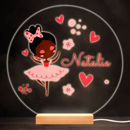 Ballet Ballerina Dark Skin Black Hair Girl Round Personalised Gift Night Light - Bedroom Lamp - thumbnail 1