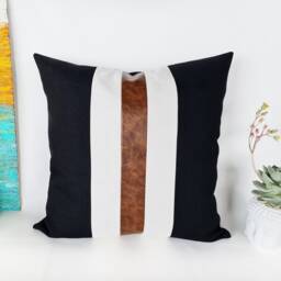 Color Block Pillow Cover Faux Leather, Linen, Modern Scandinavian - thumbnail 3
