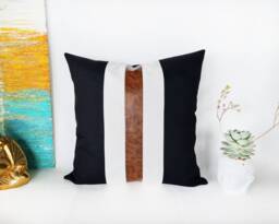 Color Block Pillow Cover Faux Leather, Linen, Modern Scandinavian - thumbnail 1