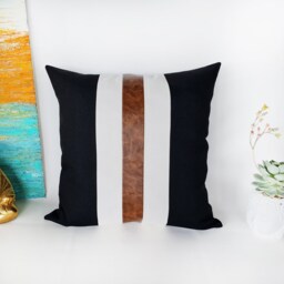 Color Block Pillow Cover Faux Leather, Linen, Modern Scandinavian - thumbnail 2