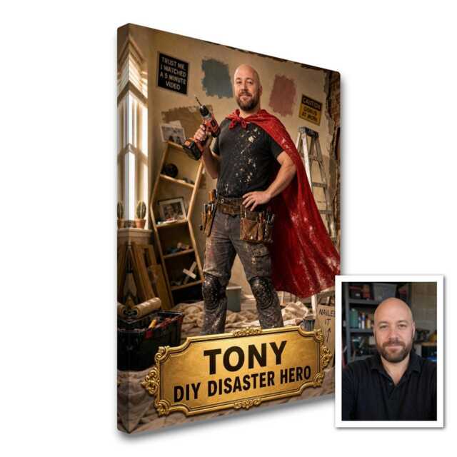Personalised Diy Disaster Hero Canvas From Photo, Custom Name & Text Wall Decor Birthday Present For Legend Artwork - image 1