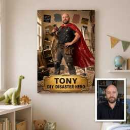 Personalised Diy Disaster Hero Canvas From Photo, Custom Name & Text Wall Decor Birthday Present For Legend Artwork - thumbnail 2