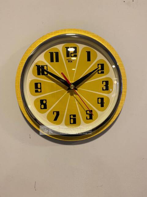 Honeydew Yellow Atomic Wall Clock Mid-Century Jetsons Style - image 1